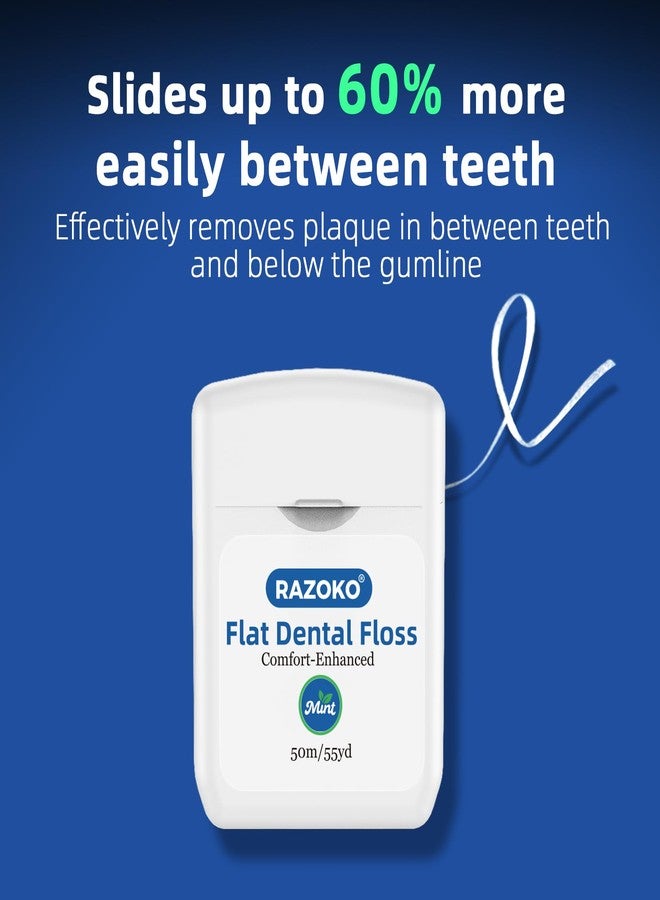 RAZOKO Flat Dental Floss, PFAS & PTFE Free, Shred Resistant, Kid-Friendly Gentle on Gums, Ultra-Smooth for Deep Cleaning, Mint, 4 Pack (55 Yards) - Image 5